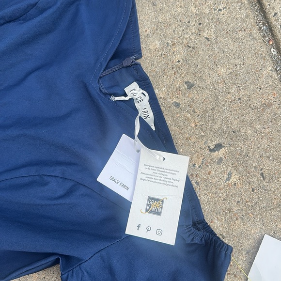 Grace Karin 3/4 Sleeve Off Shoulder Pleated Fit & Flare A-Line Dress Navy Large - Picture 2 of 5